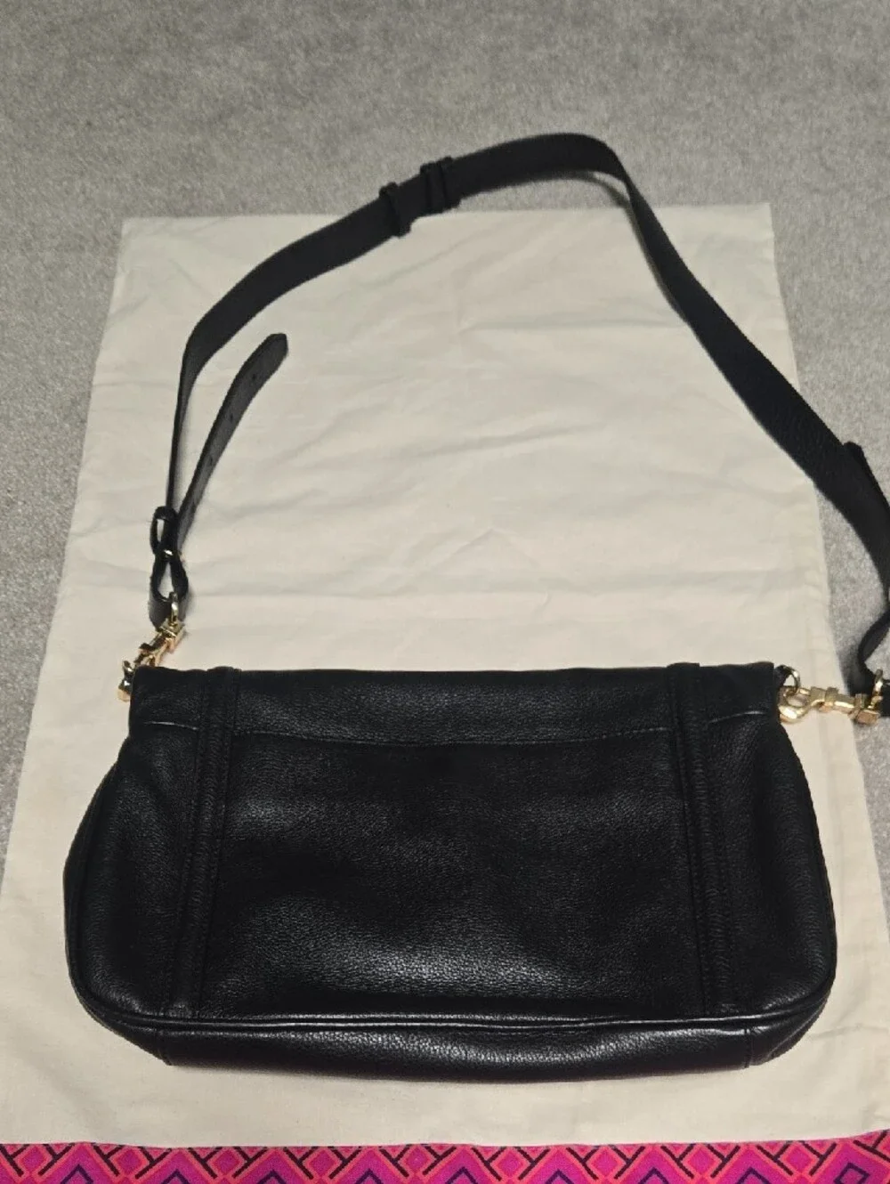 Tory Burch Black Leather Crossbody with Gold Logo Medallion